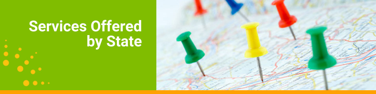 Services Offered by State webpage header with colored thumb tacks pinned into a map.