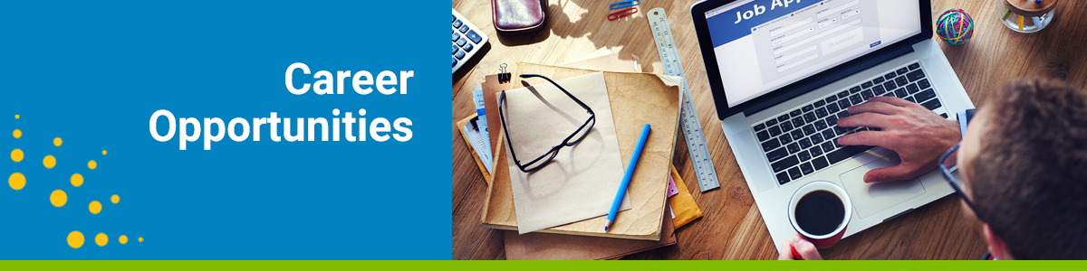 Career Opportunities Header with a man typing on a laptop.